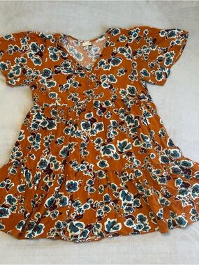 Ava & Viv Rust-Orange Floral Scoop Neck Dress